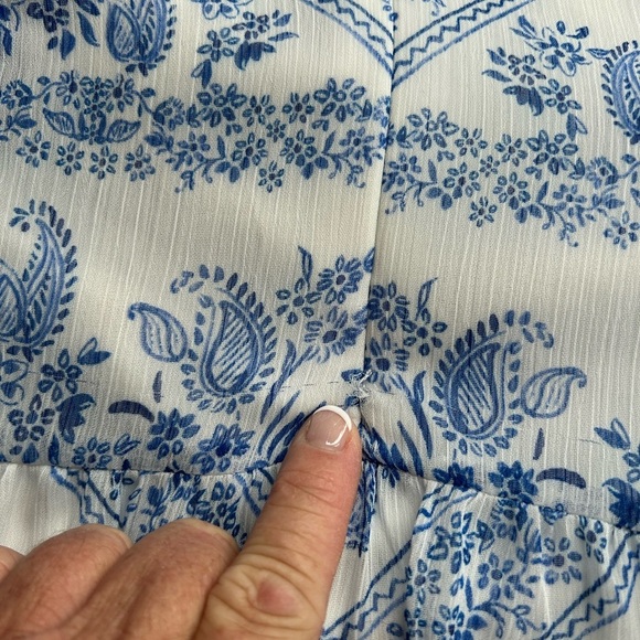 Calvin Klein blue and white drop waist tiered dress. Delft blue. Halter with tie - Picture 10 of 14